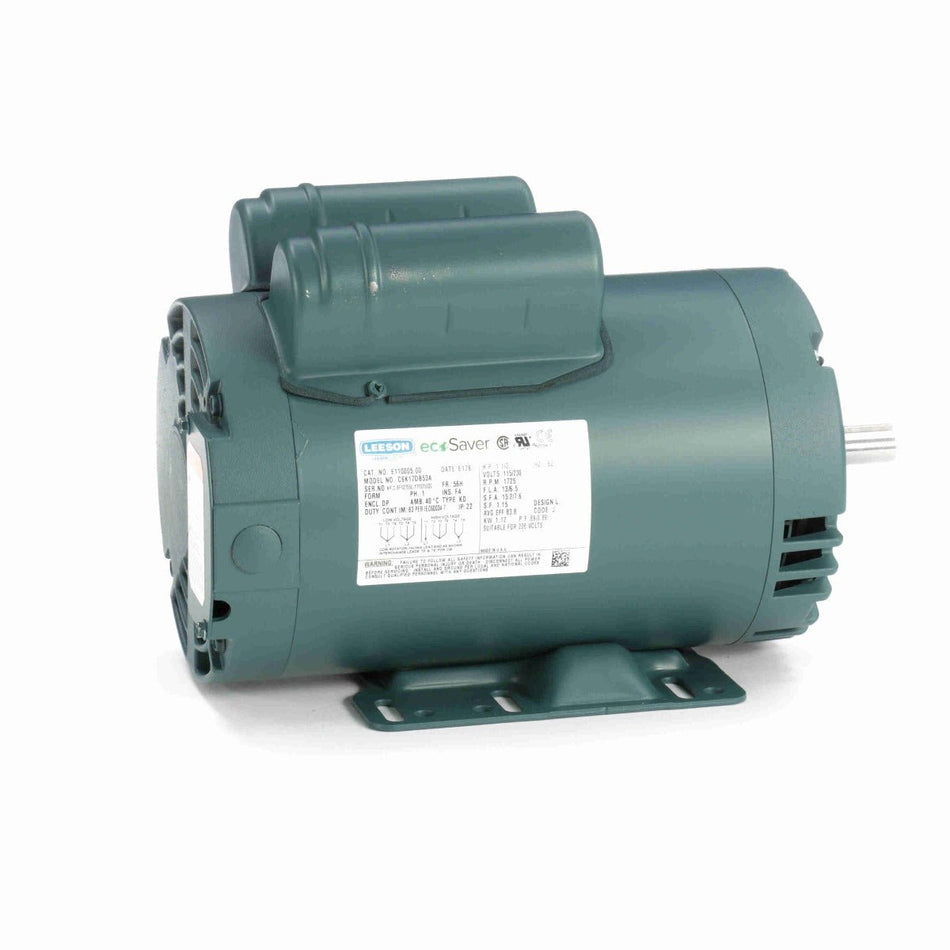E110005.00 Leeson AC Motor 1.5HP 1725RPM 56H DP 115/208 - 230Volt 1 Phase C6K17DB53 - Square One Electric Motors & Pumps