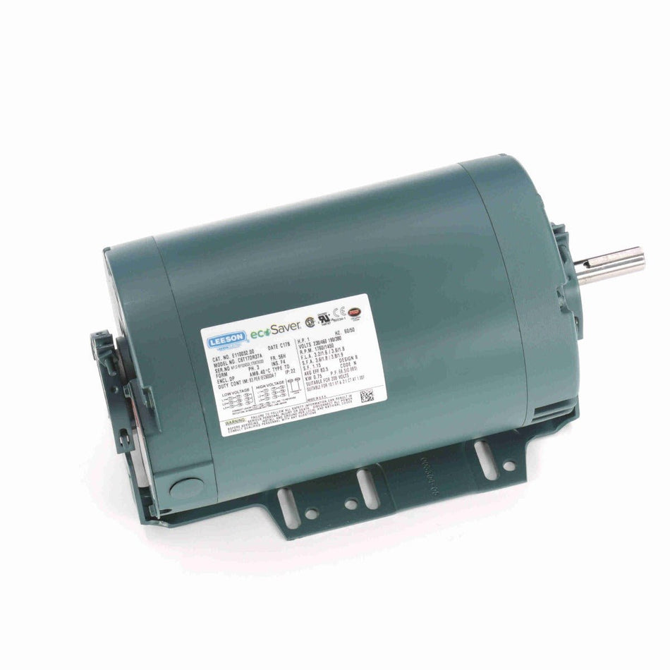 E110052.00 Leeson Motor 1HP 1725RPM 56H DP 208 - 230/460V 3 Phase - Square One Electric Motors & Pumps