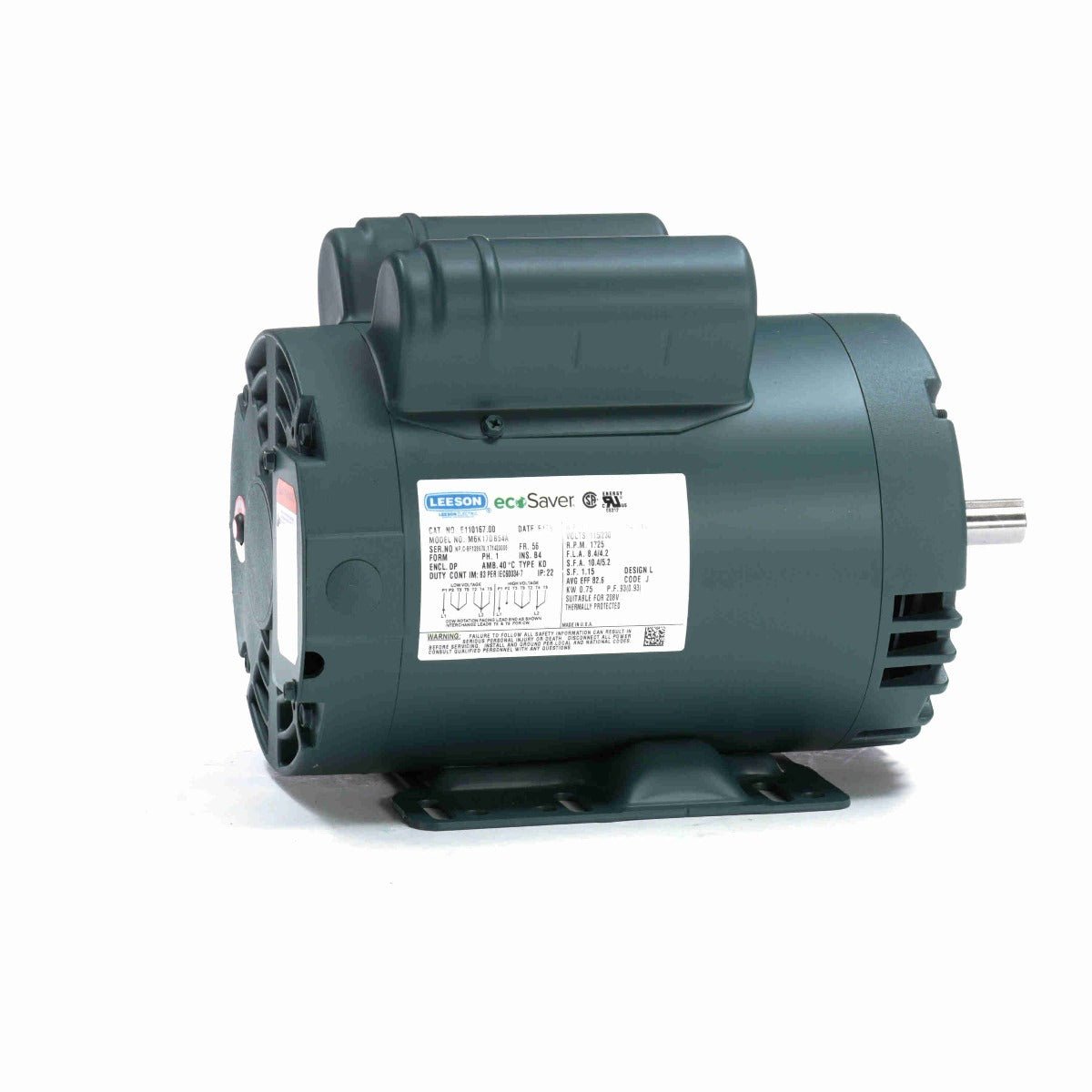 E110167.00 Leeson Motor 1HP 1725RPM 56 DP 115/208 - 230Volt 1Phase M6K17DB54 - Square One Electric Motors & Pumps