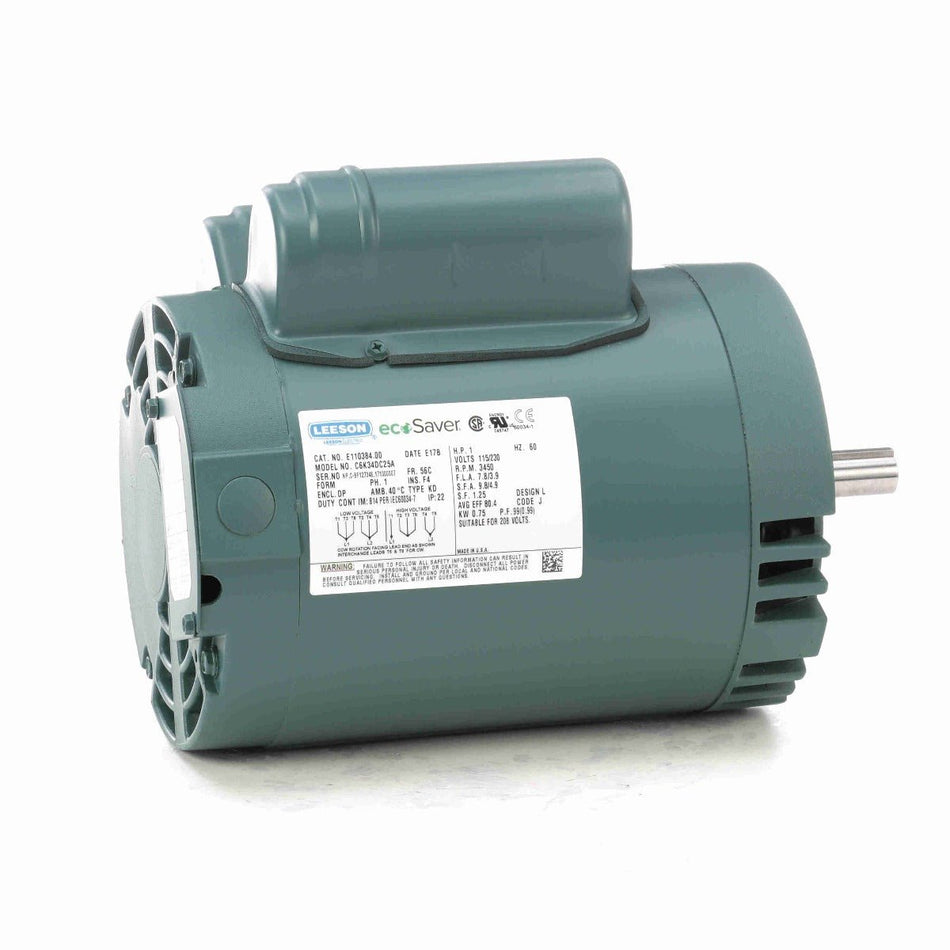 E110384.00 Leeson Motor 1HP 3450RPM 56C DP 115/208 - 230V Single Phase C6K34DC25 - Square One Electric Motors & Pumps