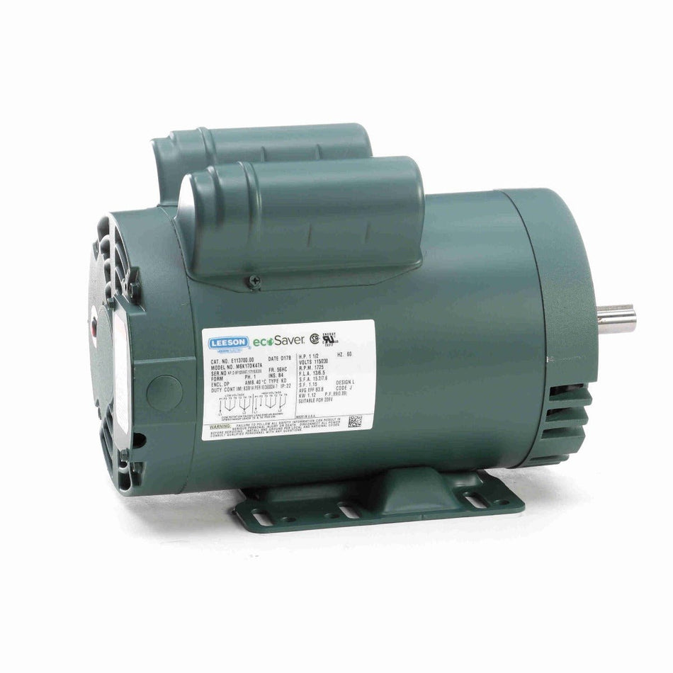 E113700.00 Leeson Motor 1.5HP 1725RPM 56HC DP 115/208 - 230Volt Single Phase M6K17DK47 - Square One Electric Motors & Pumps