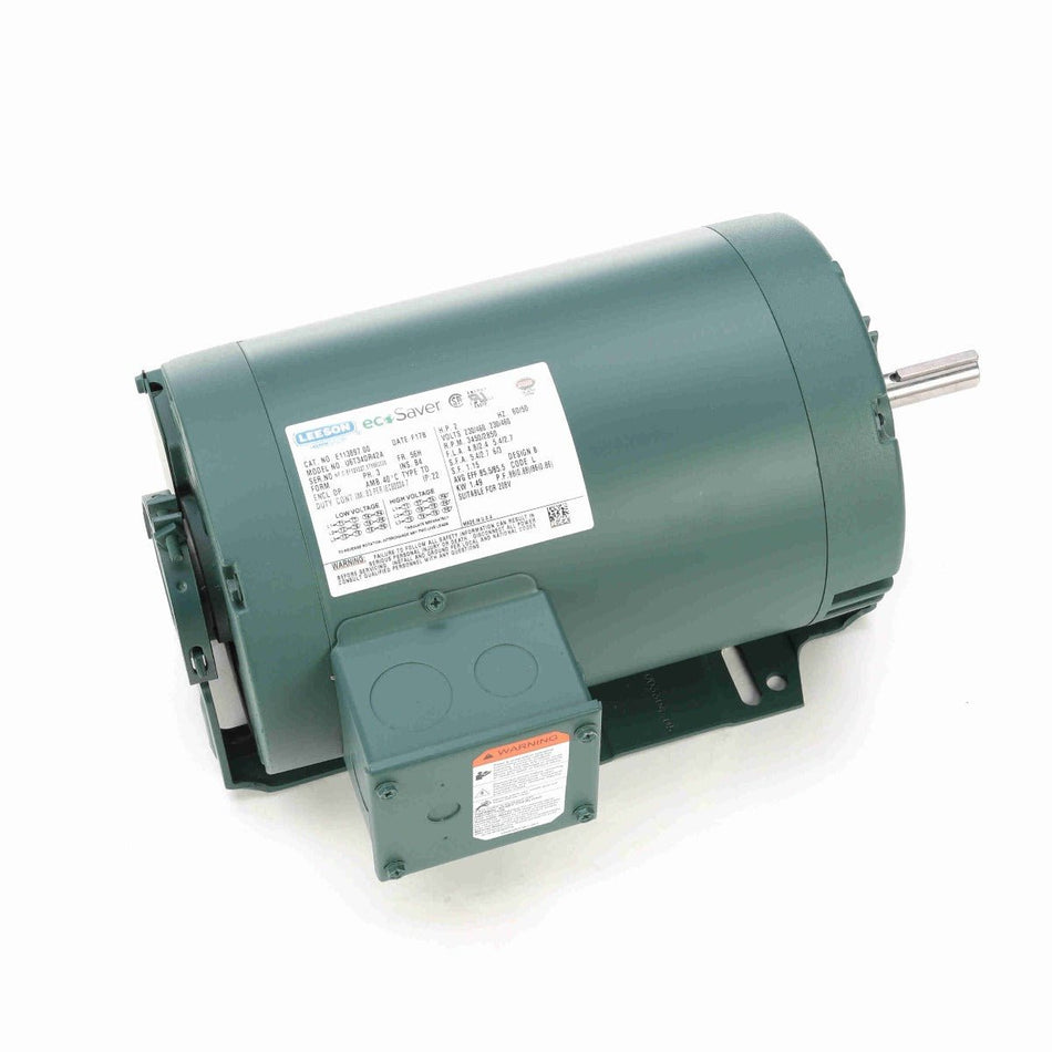 E113897.00 Leeson Motor 2HP 3450RPM 56H DP 208 - 230/460Volt 3 Phase - Square One Electric Motors & Pumps