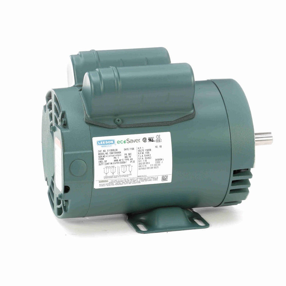 E113930.00 Leeson Motor 1HP 1725RPM 56C DP 115/208 - 230V Single Phase C6K17DK45 - Square One Electric Motors & Pumps