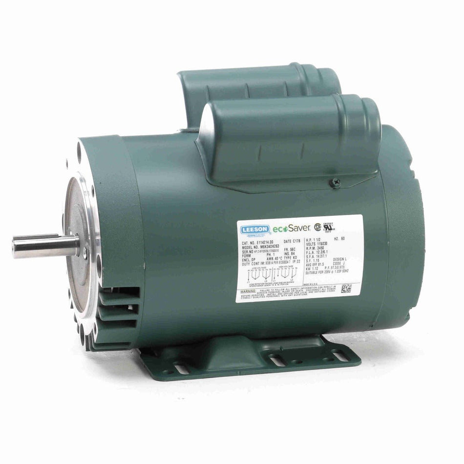 E114214.00 Leeson Motor 1.5HP 3450RPM 56C DP 115/208 - 230Volt Single Phase M6K34DK263 - Square One Electric Motors & Pumps