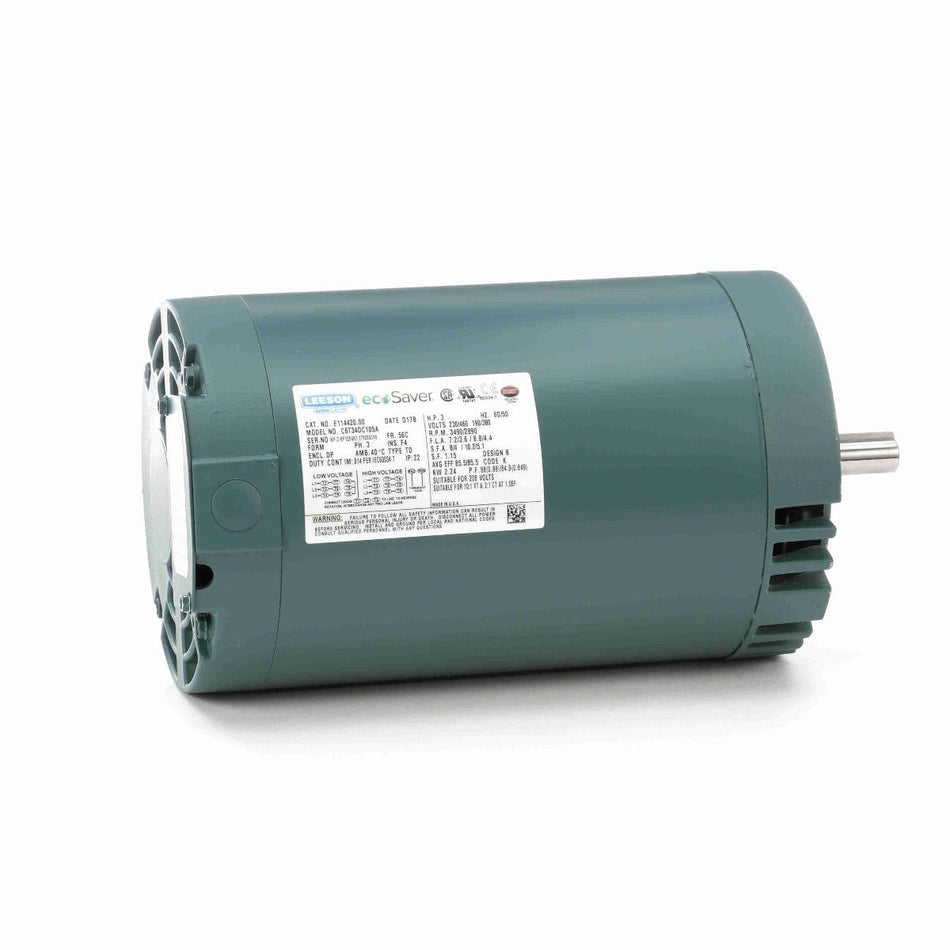 E114420.00 Leeson Motor 3HP 3450RPM 56C DP 208 - 230/460Volt 3 Phase - Square One Electric Motors & Pumps
