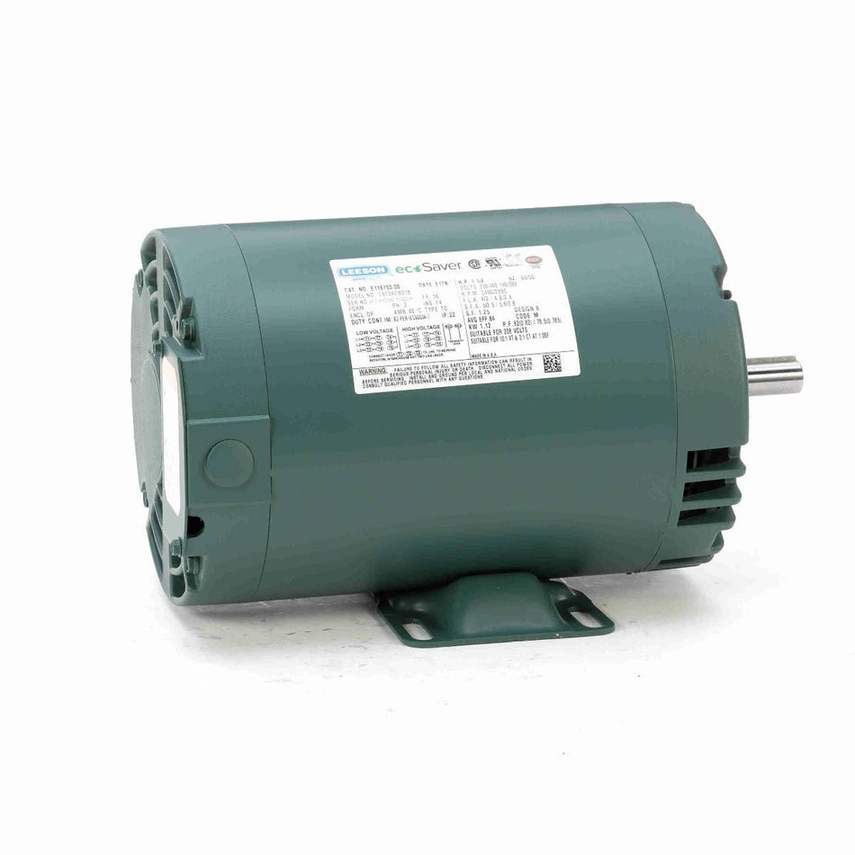 E116753.00 Leeson AC Motor 1.5HP 3490RPM 56 DP 208 - 230/460Volt 3 Phase - Square One Electric Motors & Pumps