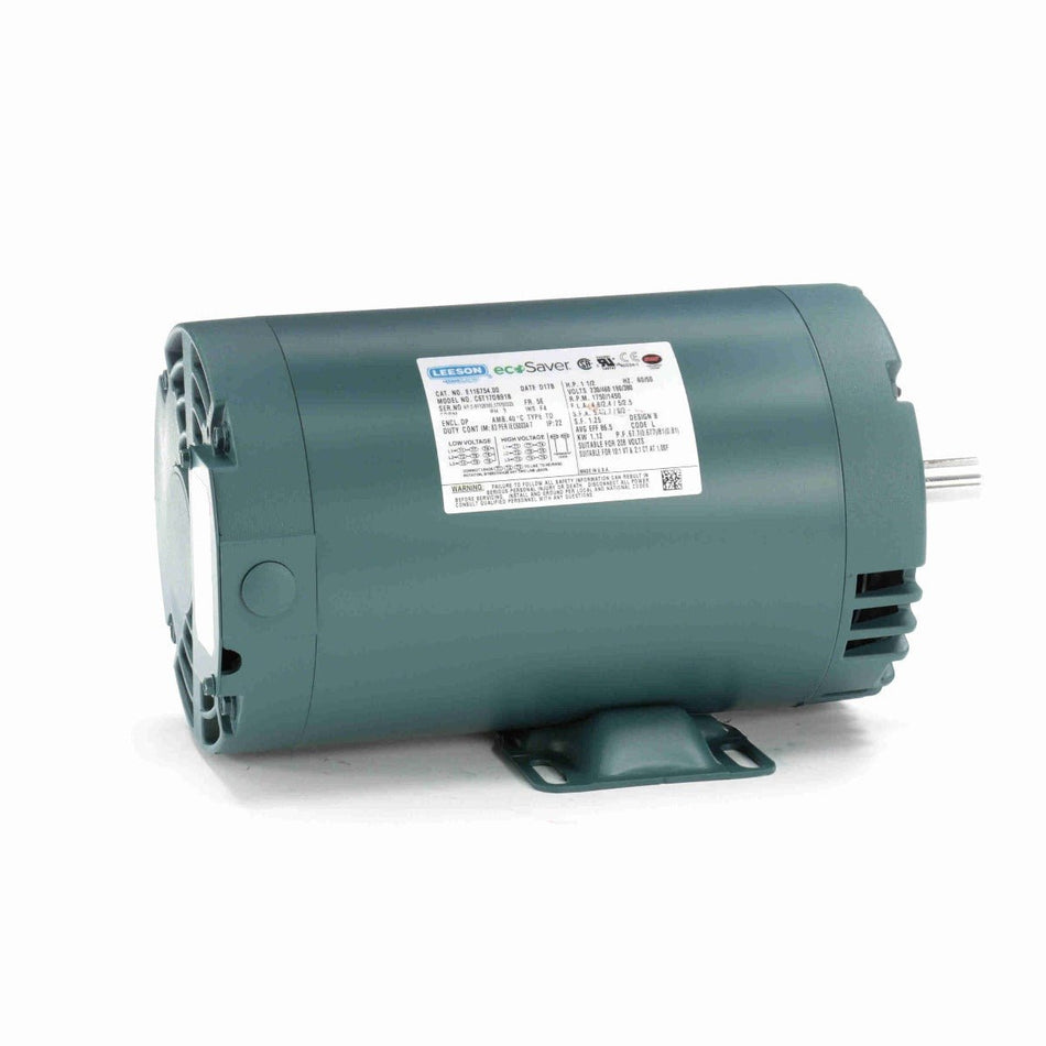 E116754.00 Leeson Motor 1.5HP 1750RPM 56 DP 208 - 230/460Volt 3 Phase - Square One Electric Motors & Pumps