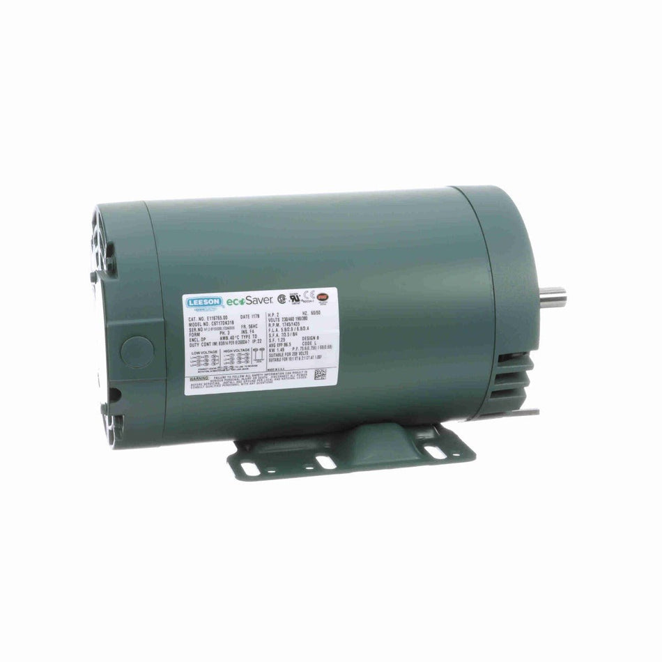 E116765.00 Leeson AC Motor 2HP 1745RPM 56HC DP 208 - 230/460Volt Three Phase - Square One Electric Motors & Pumps