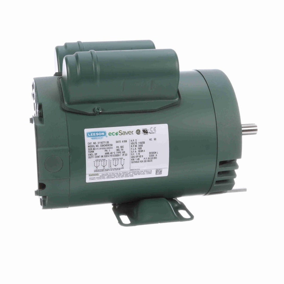 E116771.00 Leeson Motor 2HP 3450RPM 56C DP 115/208 - 230Volt 1 Phase C6K34DK25 - Square One Electric Motors & Pumps