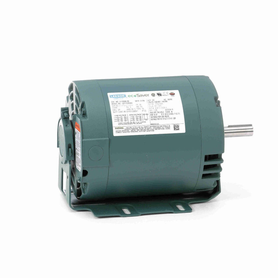 E119360.00 Leeson AC Motor 1/2HP 1725RPM 56 DP 208 - 230/460V Three Phase - Square One Electric Motors & Pumps