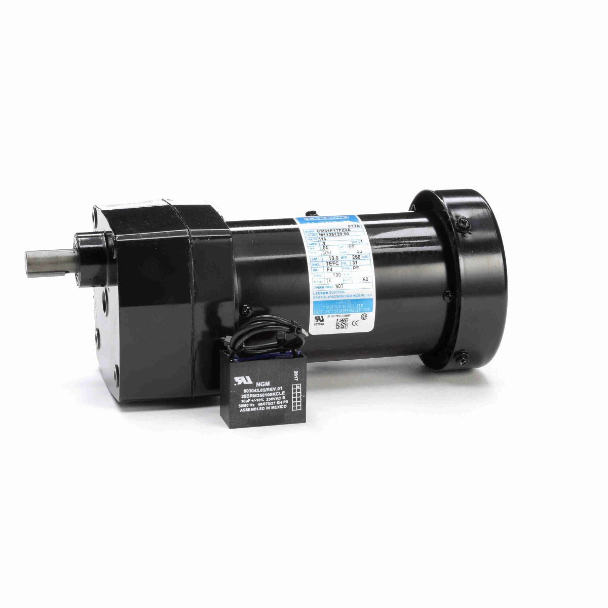 M1125129 Leeson Gear Motor 3/50HP 28RPM 31 TEFC 115V 1 Phase - Square One Electric Motors & Pumps