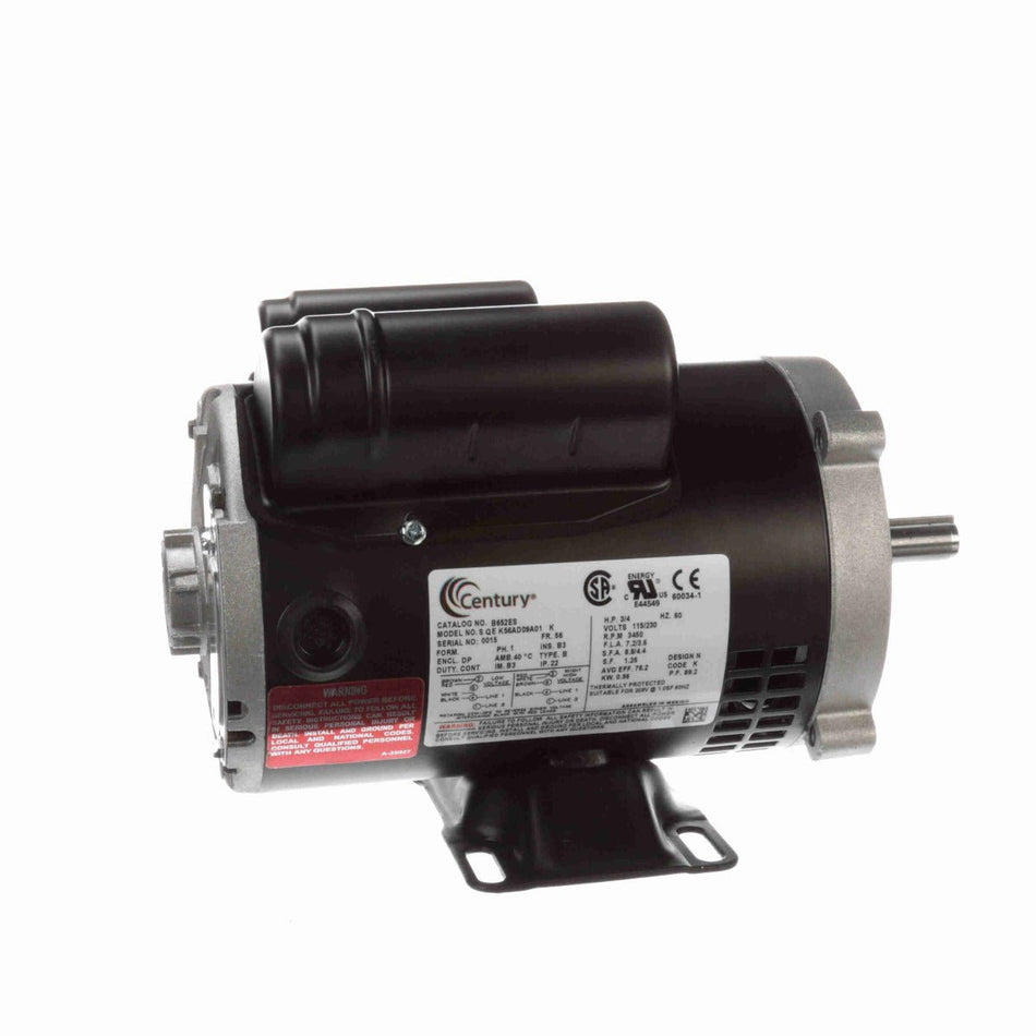 B652ES Century Motor 3/4HP 3450RPM E56C ODP 208 - 230/115 Volt 1 Phase - Square One Electric Motors & Pumps