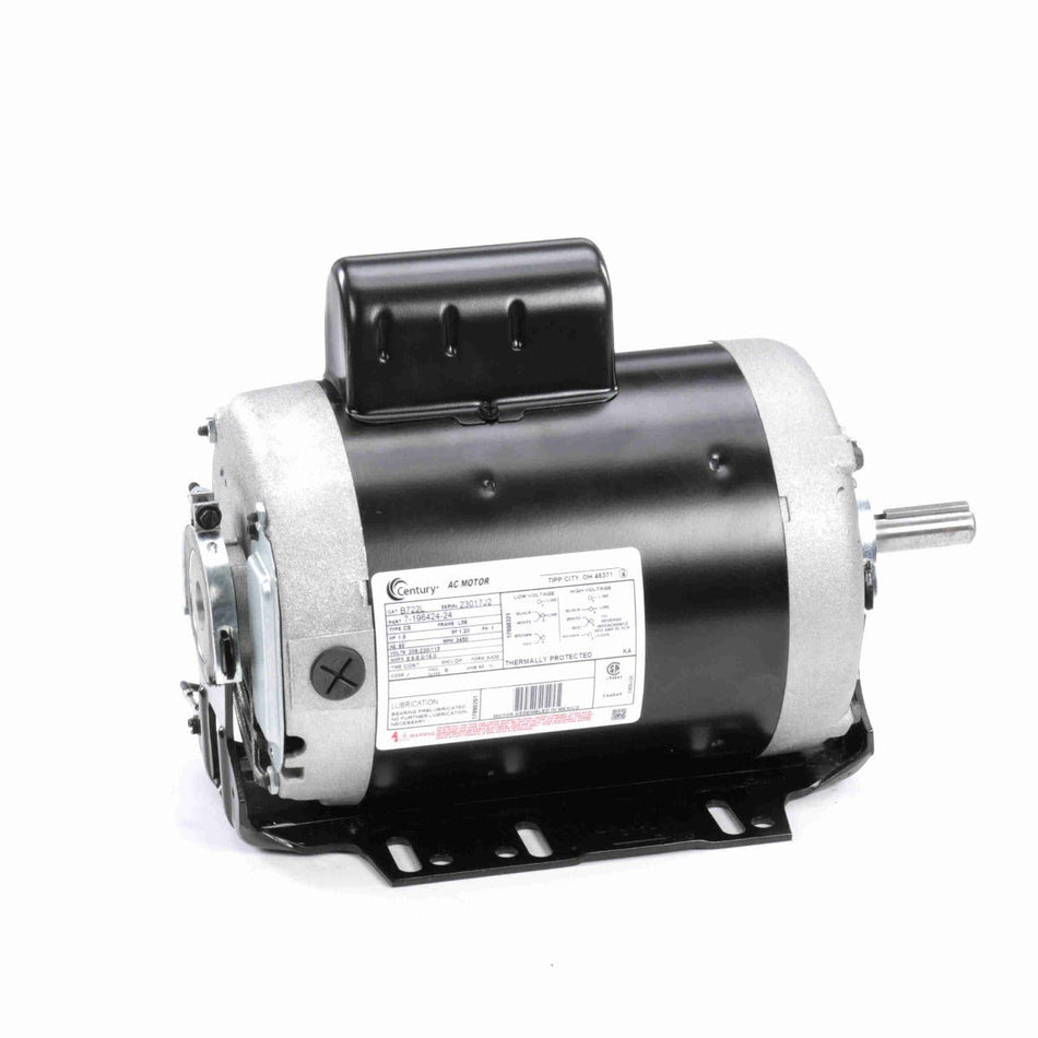B722L Century Motor 1.5HP 3450RPM L56 ODP 208 - 230/115 Volt 1 Phase - Square One Electric Motors & Pumps