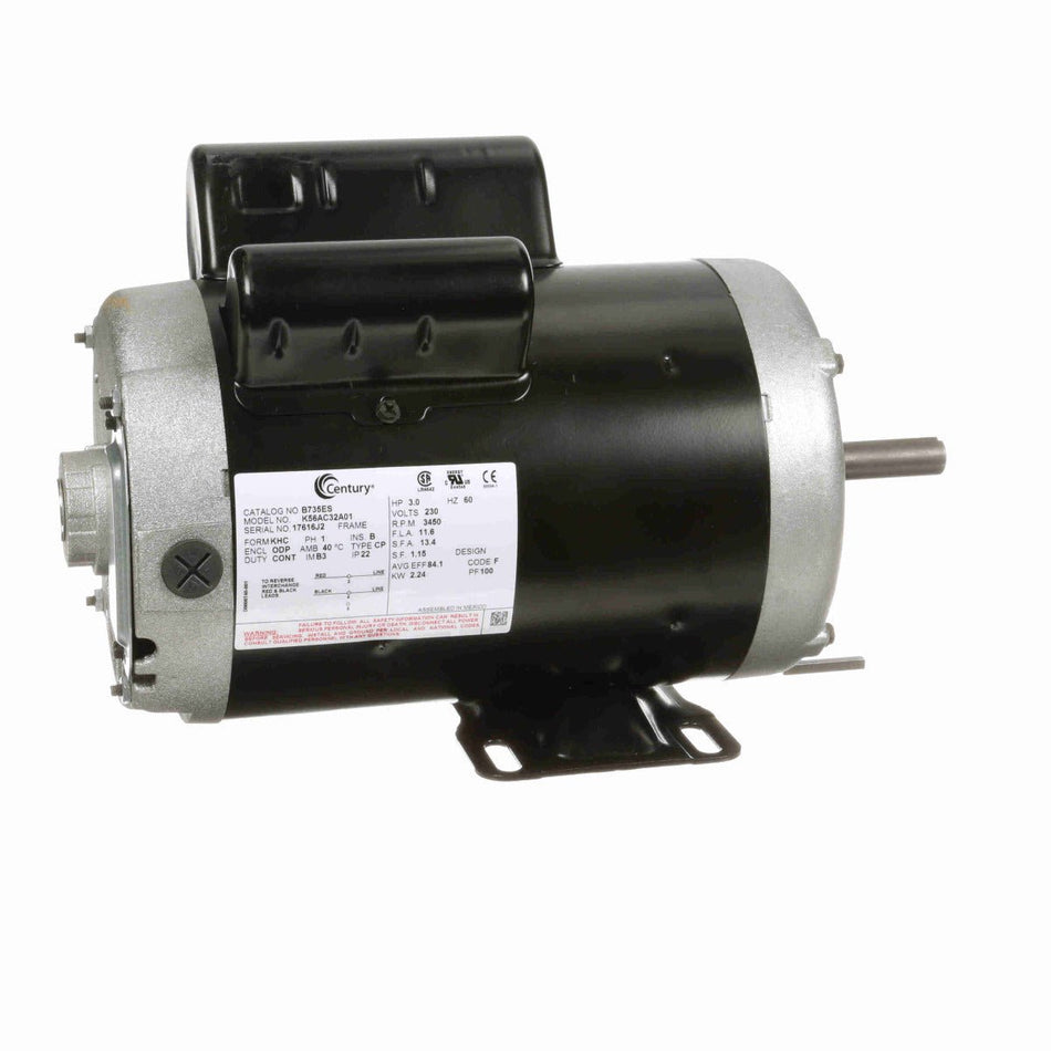 B735ES Century Motor 3HP 3450RPM L56 ODP 230 Volt 1 Phase - Square One Electric Motors & Pumps