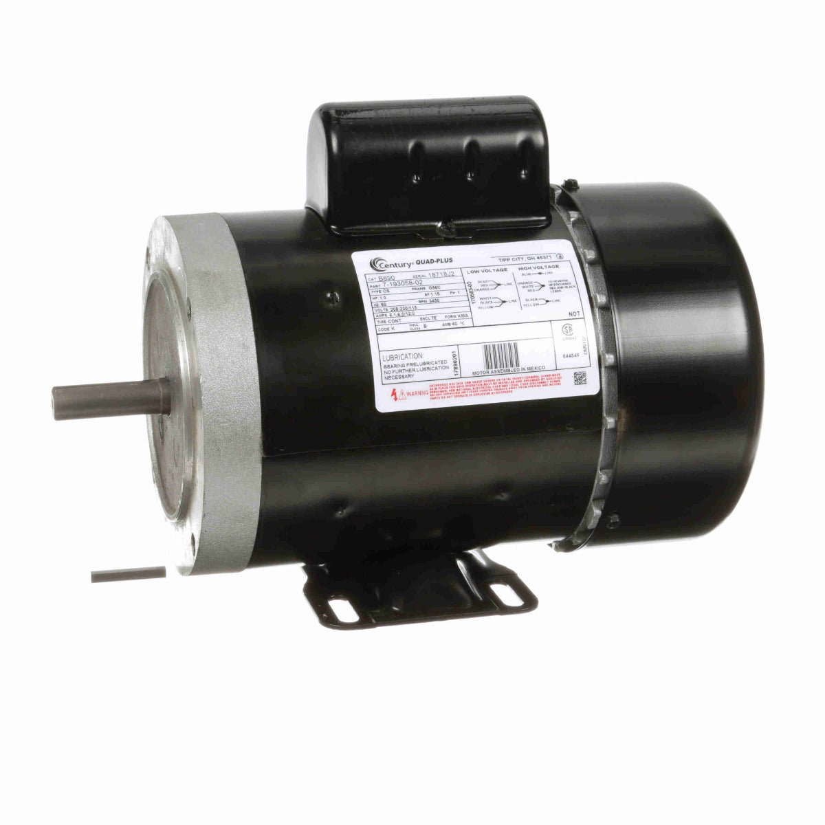 B890 Century Motor 1HP 3450RPM 56C TEFC 208 - 230/115 Volt 1 Phase - Square One Electric Motors & Pumps