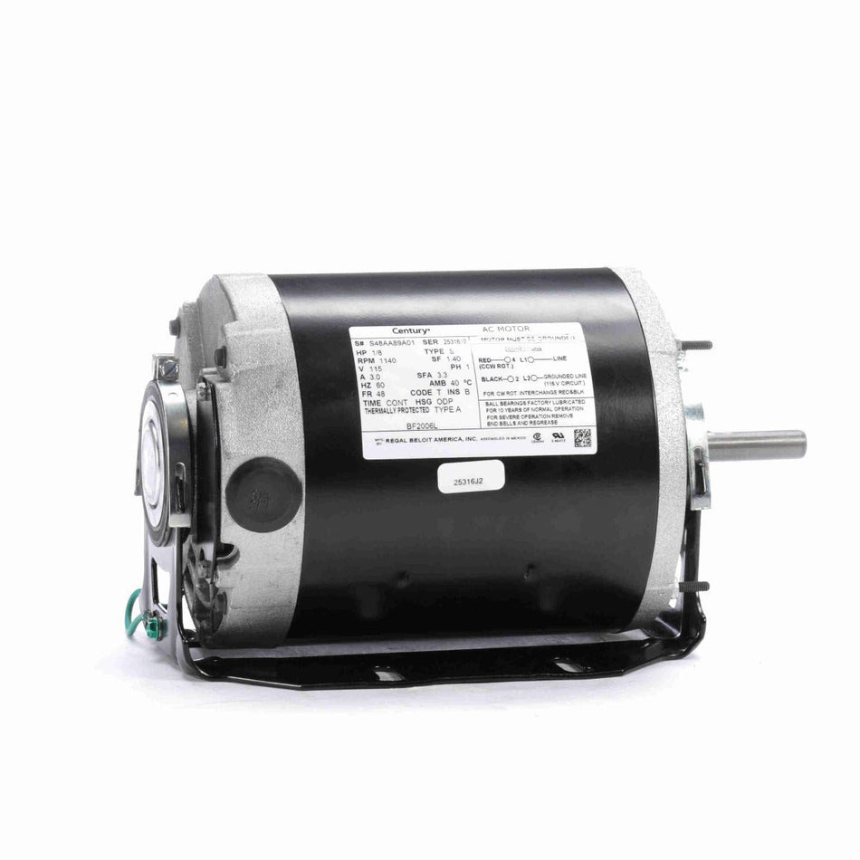 BF2006L Century Motor 1/8HP 1140RPM 48 ODP 115 Volt 1 Phase - Square One Electric Motors & Pumps