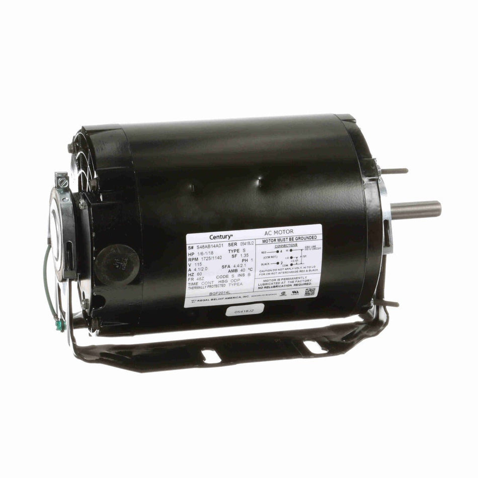 BGF2014L Century Motor 1/6 - 1/8HP 1725/1140RPM 48Z ODP 115 Volt 1 Phase - Square One Electric Motors & Pumps