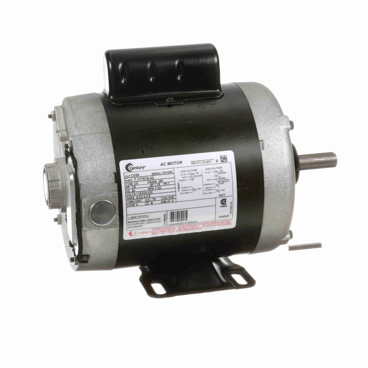 C026 Century Motor 1/4HP 1140RPM J56 TENV 115/208 - 230 Volt 1 Phase - Square One Electric Motors & Pumps