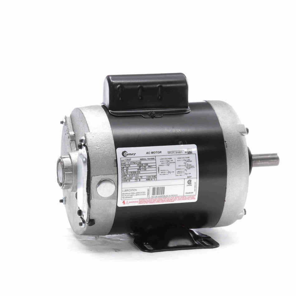 C027 Century Motor 1/3HP 1140RPM K56 TENV 115/208 - 230 Volt 1 Phase - Square One Electric Motors & Pumps