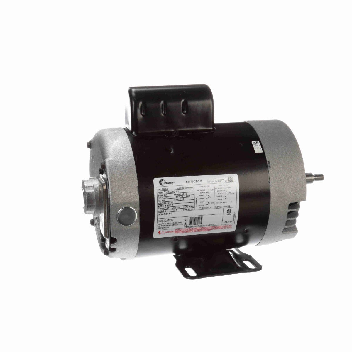 C055V1 Century Motor 1HP 1725RPM L56J ODP 230/115 Volt 1 Phase - Square One Electric Motors & Pumps