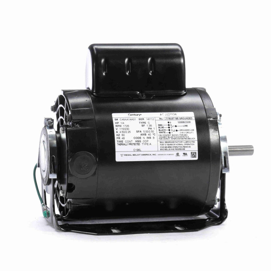 C196LA Century Motor 1/4HP 1725RPM 48 ODP 115/230 Volt 1 Phase - Square One Electric Motors & Pumps