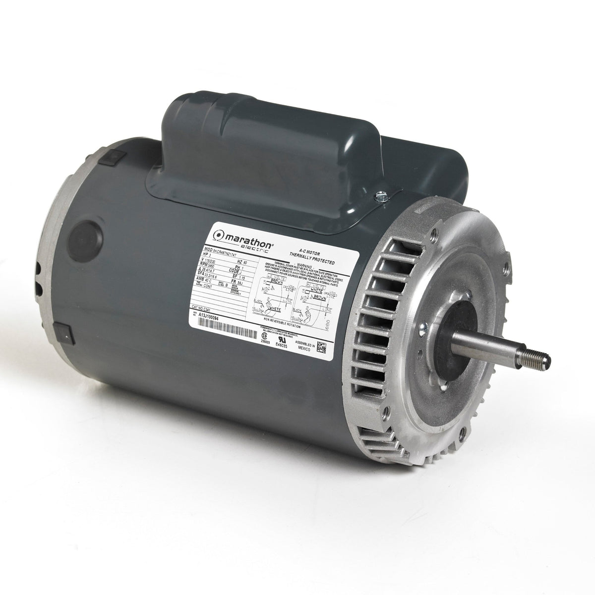 C341 Marathon Motor 3HP 3600RPM 56J DP 115/230V 1 Phase 5KCR48TN2174T - Square One Electric Motors & Pumps