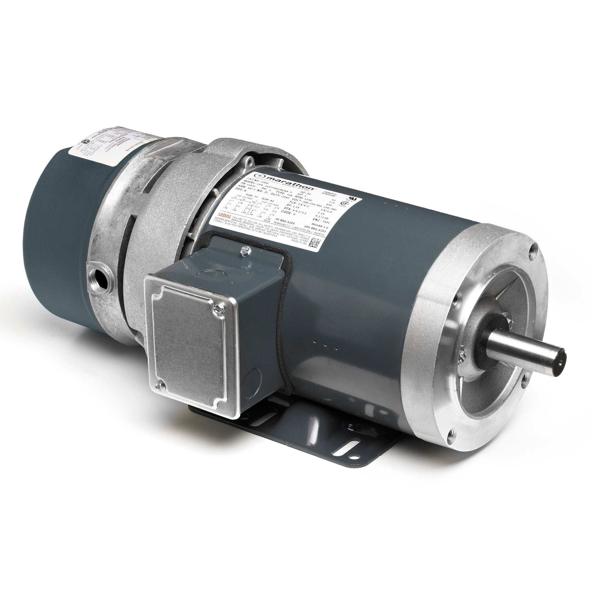 D450 Marathon Brake Motor 1/3HP 1800RPM 56C TEFC 208 - 230/460V 3 Phase 056T17F5348 - Square One Electric Motors & Pumps