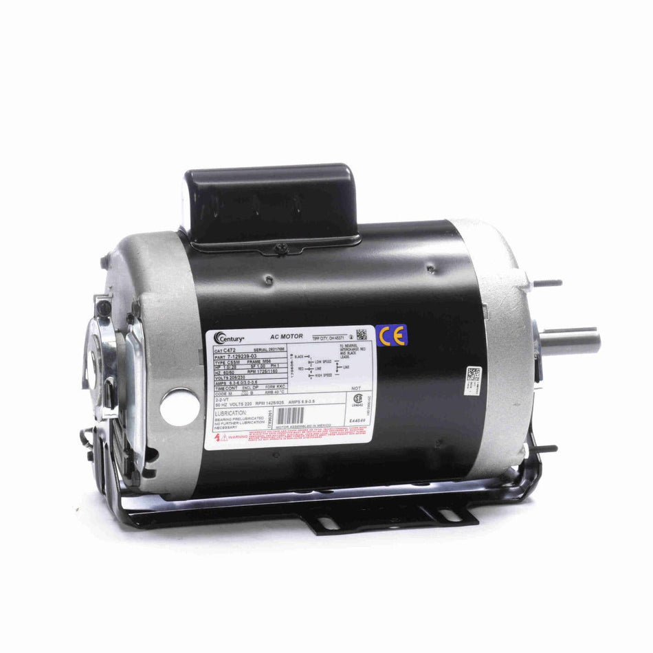 C472 Century Motor 1 - 7/25HP 1725/1160RPM M56 ODP 208 - 230 Volt 1 Phase - Square One Electric Motors & Pumps