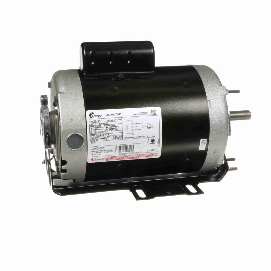 C472V1 Century Motor 1 - 1/3HP 1725/1140RPM M56 ODP 208 - 230 Volt 1 Phase - Square One Electric Motors & Pumps
