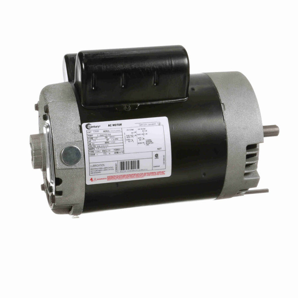 C506ES Century Motor 1.5HP 1725RPM M56C ODP 208 - 230/115 Volt 1 Phase - Square One Electric Motors & Pumps