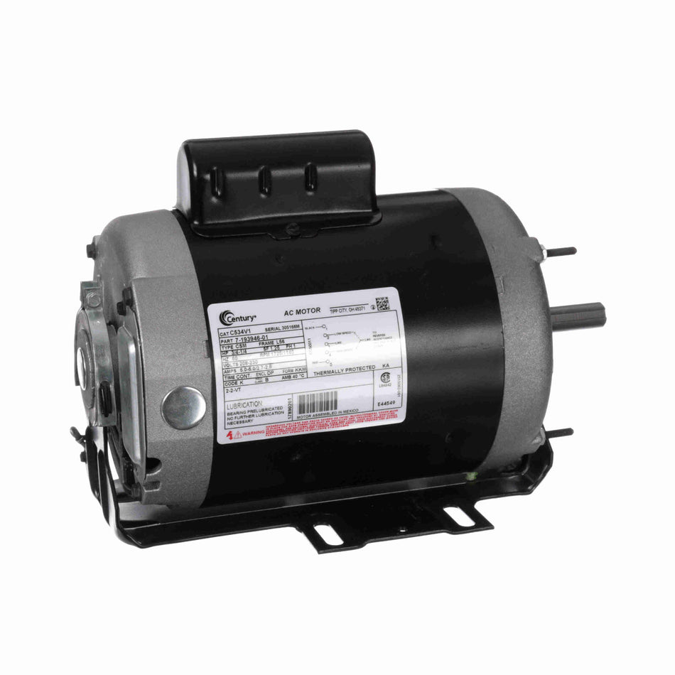C534V1 Century Motor 3/4 - 1/4HP 1725/1140RPM L56 ODP 208 - 230 Volt 1 Phase - Square One Electric Motors & Pumps