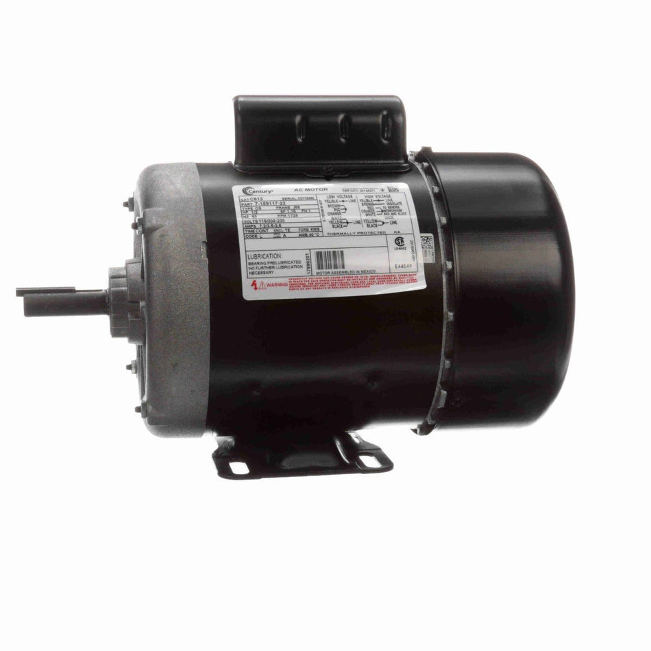C613V1 Century Motor 1/2HP 1725RPM J56 TEFC 115/208 - 230 Volt 1 Phase - Square One Electric Motors & Pumps