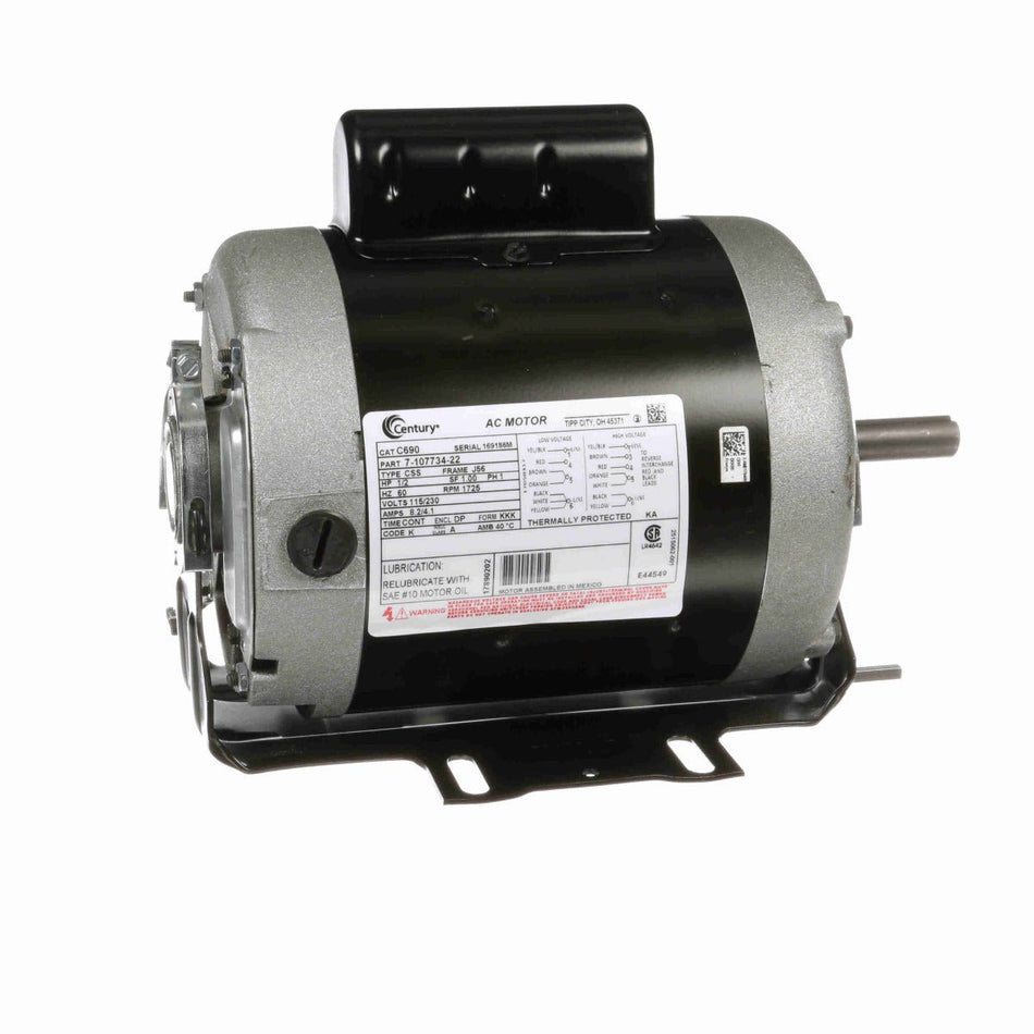 C690 Century Motor 1/2HP 1725RPM J56 ODP 115/230 Volt 1 Phase - Square One Electric Motors & Pumps