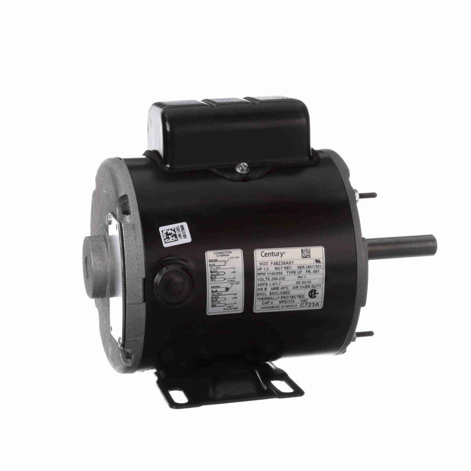 C723A Century Motor 1/3HP 1140/950RPM F48Y ENCLOSED 208 - 230 Volt 1 Phase - Square One Electric Motors & Pumps
