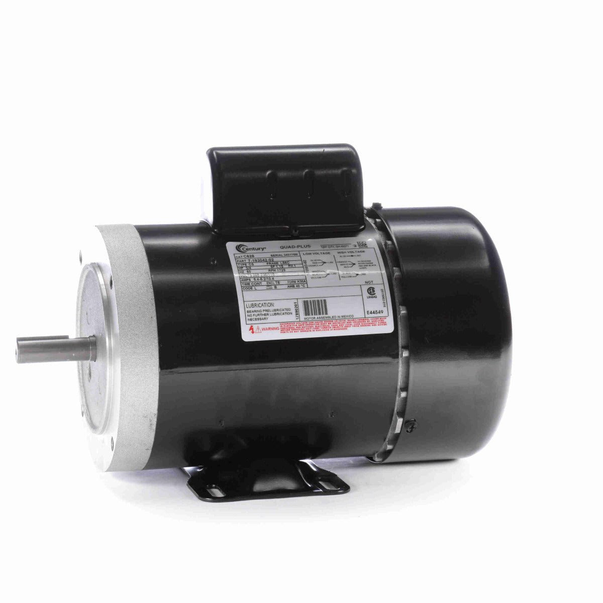 C828V1 Century Motor 3/4HP 1725RPM L56C TEFC 208 - 230/115 Volt 1 Phase - Square One Electric Motors & Pumps