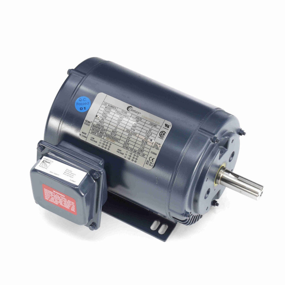 TO100 Century Motor 1HP 1200RPM 145T DP 208 - 230/460V 3 Phase 145TTDR6076 - Square One Electric Motors & Pumps
