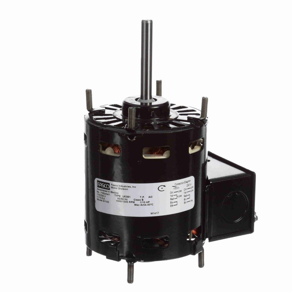 D1142 Fasco Motor 1/15HP 1500RPM 5" Open 115/230Volt 1 Phase CW - Square One Electric Motors & Pumps