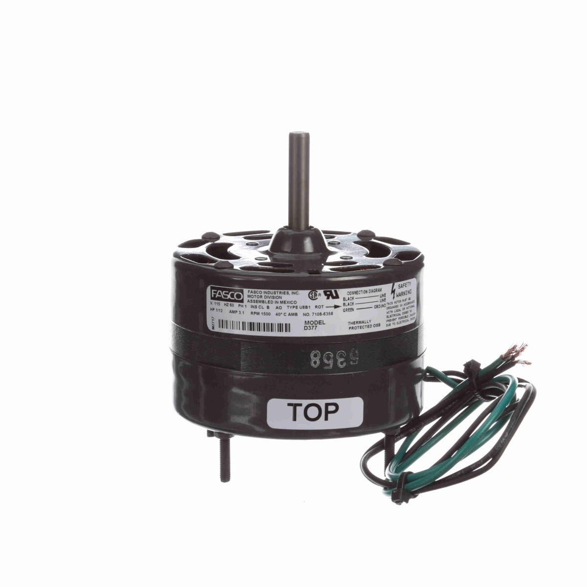 D377 Fasco Motor 1/12HP 1500RPM 4.4" OAO 115Volt 1 Phase CCW 3.1 AMPS - Square One Electric Motors & Pumps