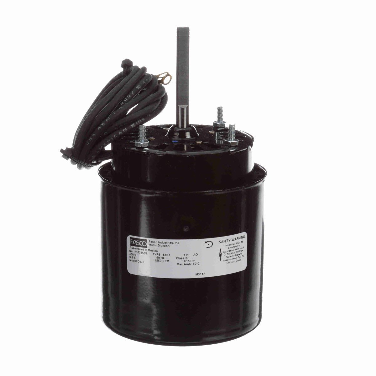 D475 Fasco Motor 1/15 HP, 1550 RPM, 460 V, 1 Phase