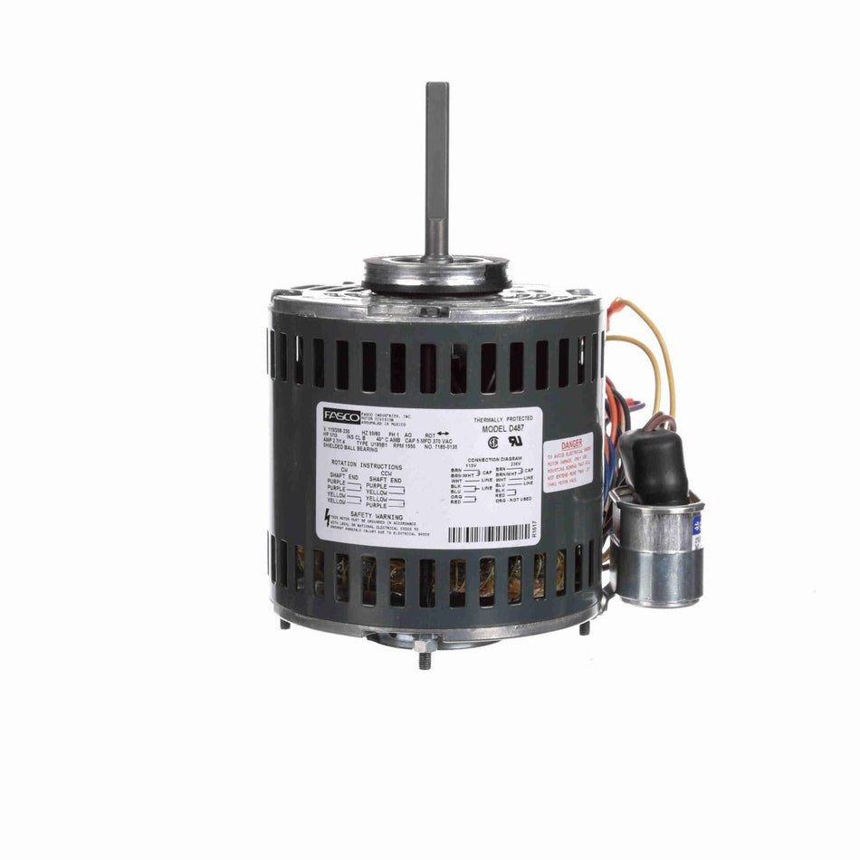 D487 Fasco Fan Motor 1/10HP 1550RPM 5" Open 115/208 - 230V 1Ph REV - Square One Electric Motors & Pumps