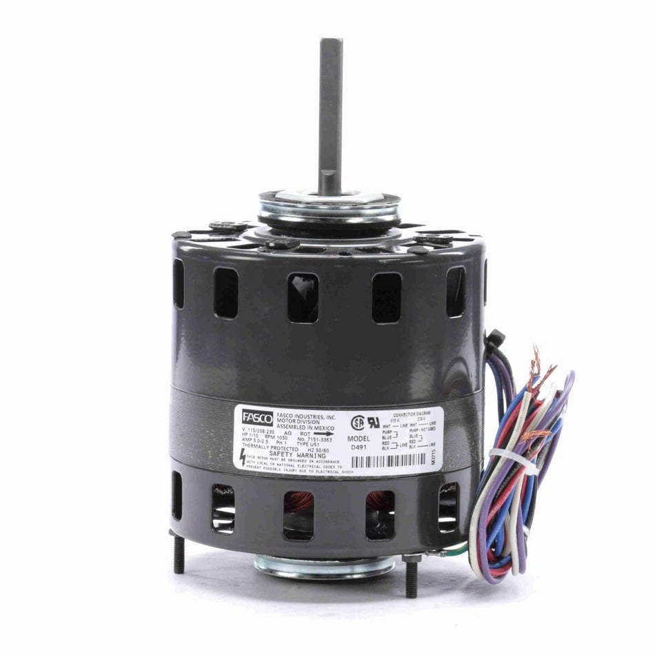 D491 Fasco Fan Motor 1/10HP 1050RPM 5" Open 115/208 - 230V 1Ph CCW - Square One Electric Motors & Pumps