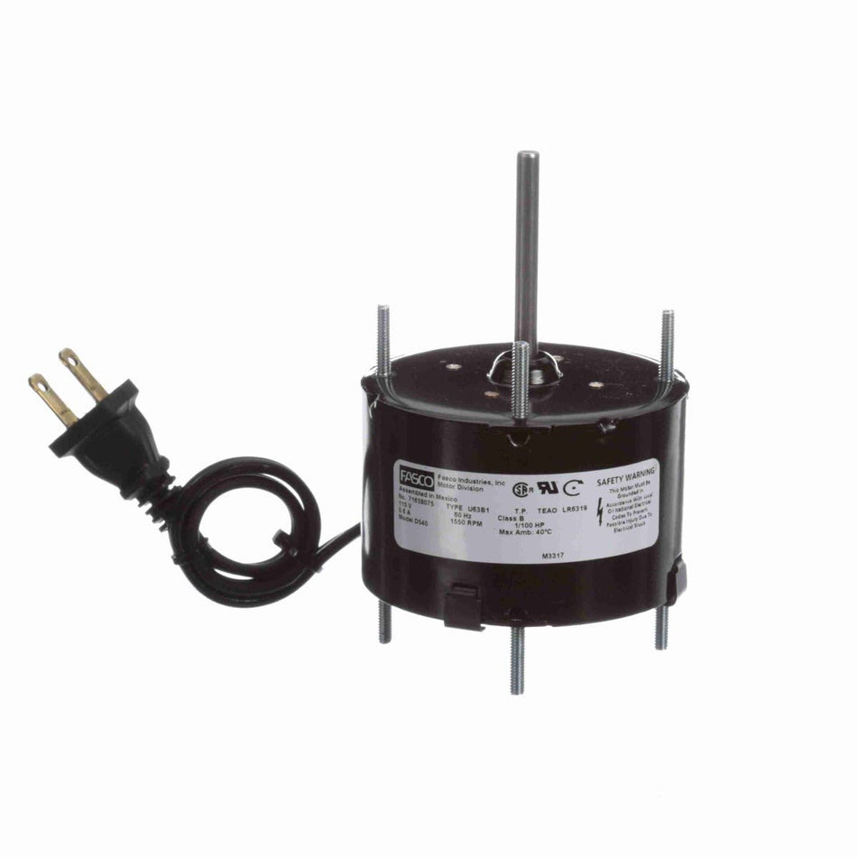 D540 Fasco Motor 1/100HP 1500RPM 3.3" TE 115Volt 1 Phase CW 0.6 AMPS - Square One Electric Motors & Pumps