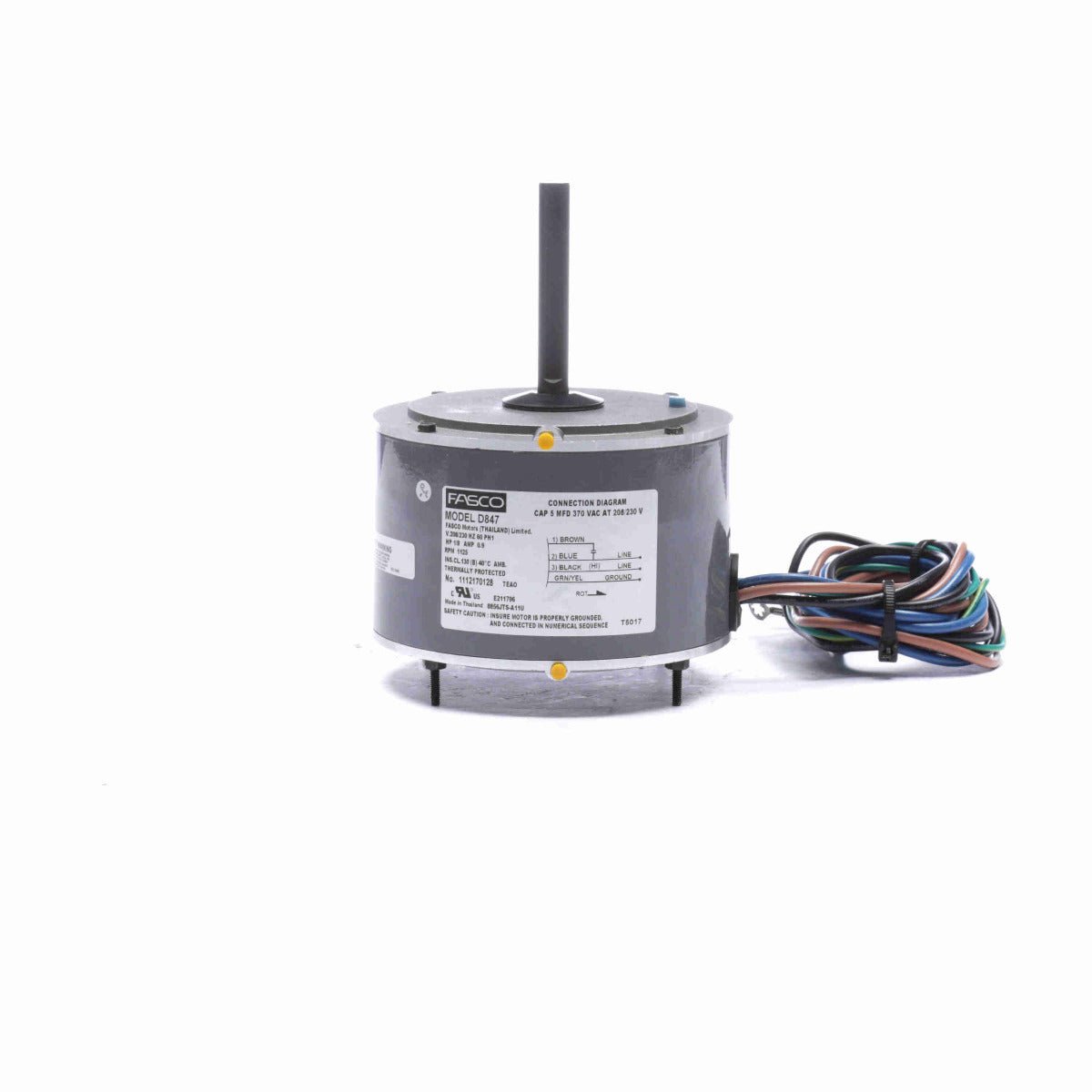 D847 Fasco Motor 1/8 HP, 1125 RPM, 208-230 V, OEM, 1 Phase