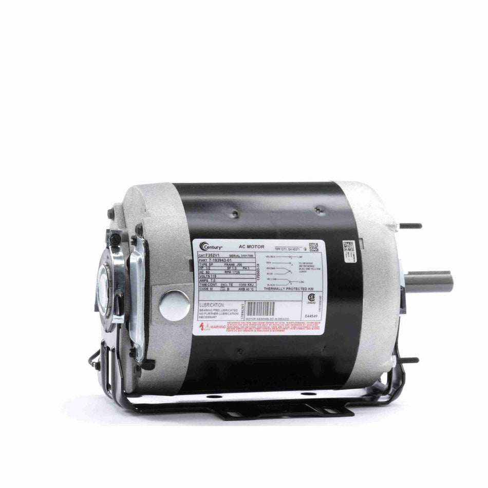 F352V2 Century Motor 1/2HP 1725RPM J56 TE 115 Volt 1 Phase - Square One Electric Motors & Pumps