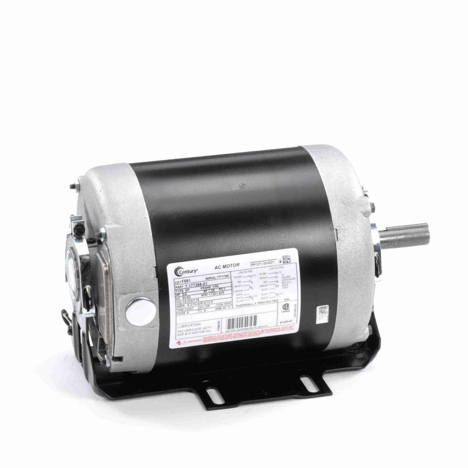 F681V1 Century Motor 3/4HP 1725/1425RPM K56 ODP 230/115 Volt 1 Phase - Square One Electric Motors & Pumps