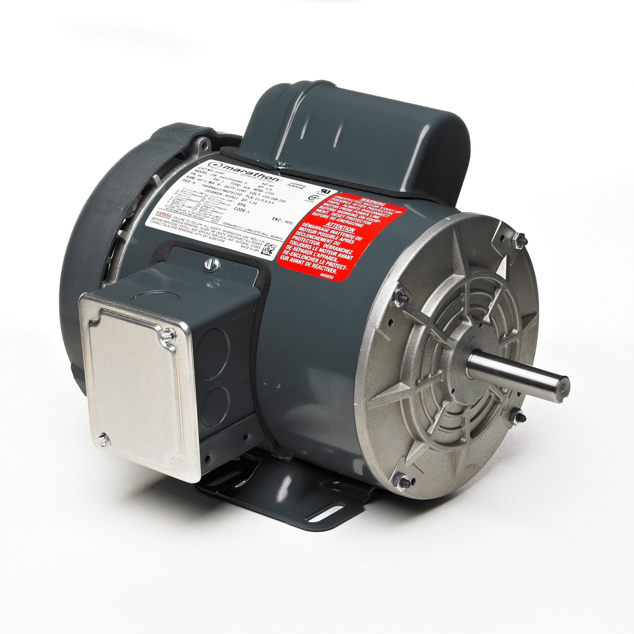 C297 Marathon Motor 1.5HP 1725RPM 145T TEFC 115/208 - 230V 1 Phase 5KCR48WN0292 - Square One Electric Motors & Pumps