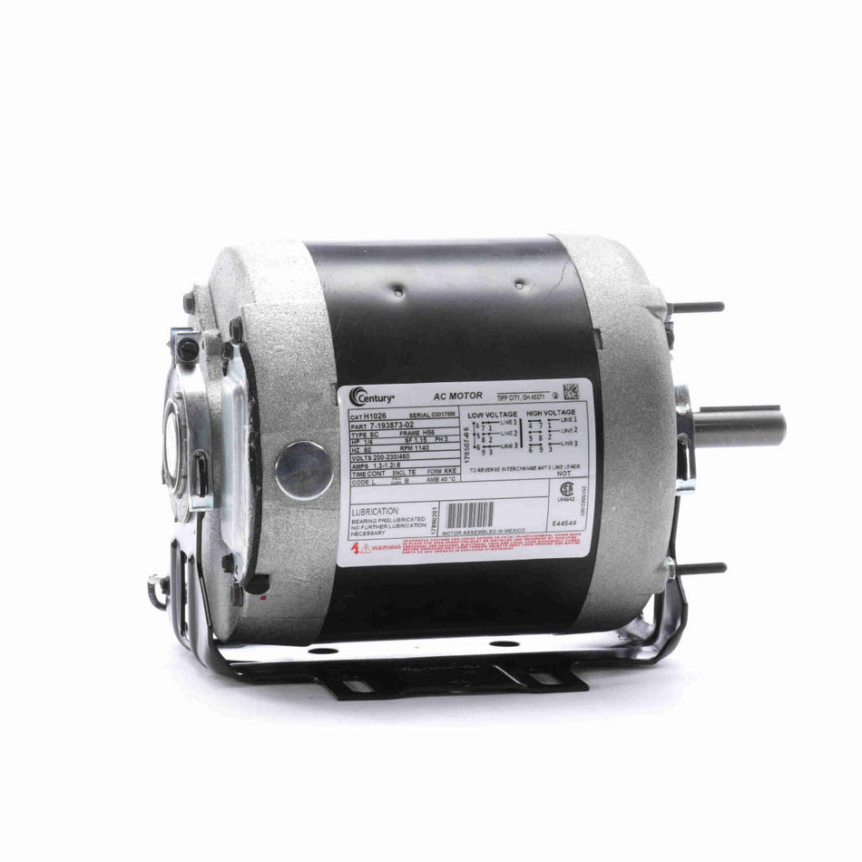 H1026 Century Motor 1/4HP 1140RPM H56 TE 200 - 230/460 Volt 3 Phase - Square One Electric Motors & Pumps