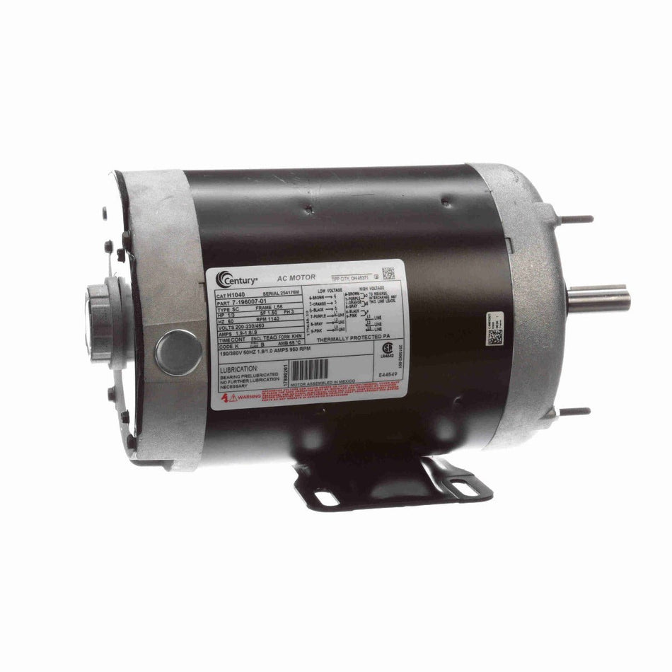 H1040 Century Motor 1/3HP 1140RPM L56 TEAO 200 - 230/460 Volt 3 Phase - Square One Electric Motors & Pumps