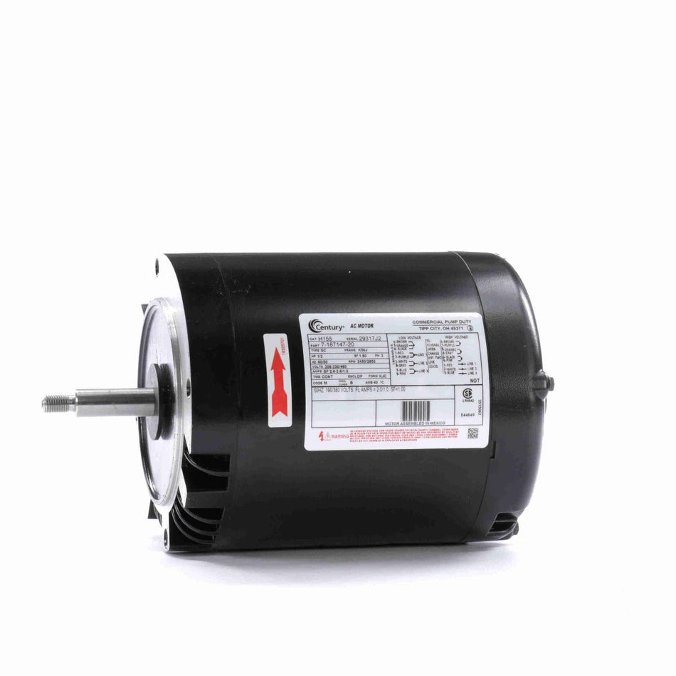 H155 Century Motor 1/2HP 3450/2850RPM K56J ODP 208 - 230/460 Volt 3 Phase - Square One Electric Motors & Pumps