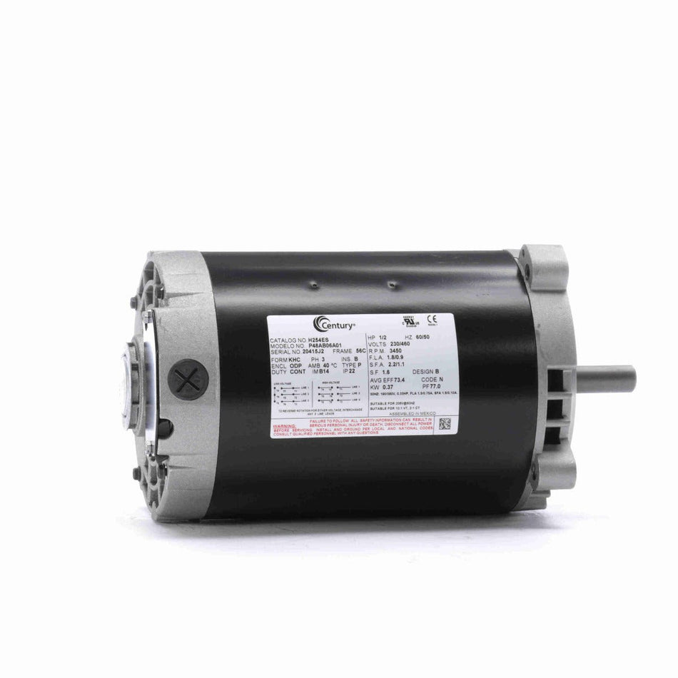 H254ES Century Motor 1/2HP 3450/2850RPM K56C ODP 208 - 230/460 Volt 3 Phase - Square One Electric Motors & Pumps